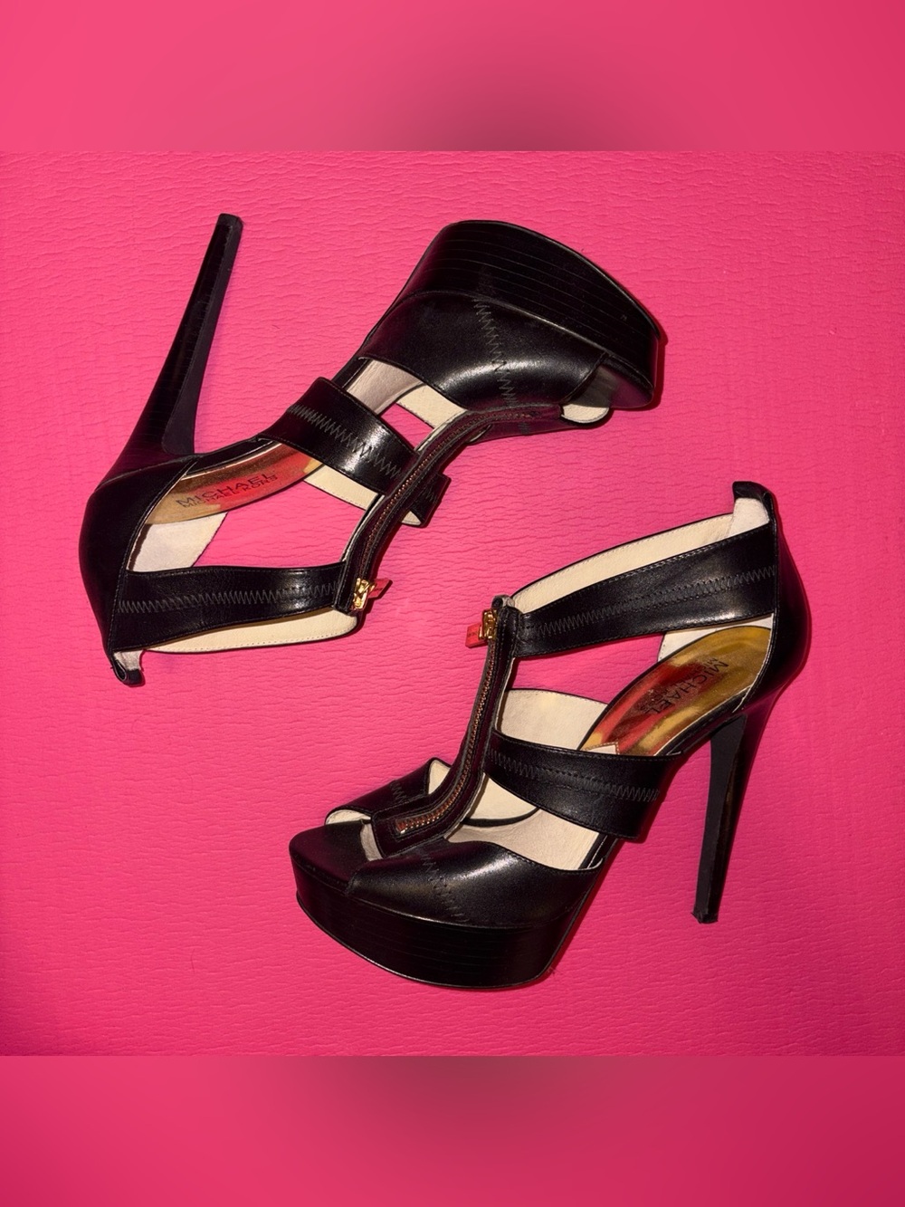 Michael kors Black Strappy Platform Stiletto Heels - Women's Fashion Shoe